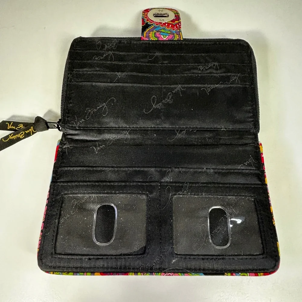 Vera Bradley Turnlock Wallet Provencal Paisley Quilted Cotton Black Multi Color - Picture 6 of 11